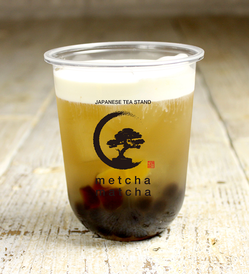 ピーチ緑茶チーズミルクフォーム 《黒糖わらび餅タピオカ入り》 ¥600《税抜》